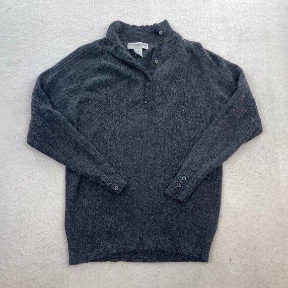 JH Collectibles Sweaters - JH Collectibles Lambswool Angora Fuzzy Grey Sweater 1/4 Button Collar Sz Medium